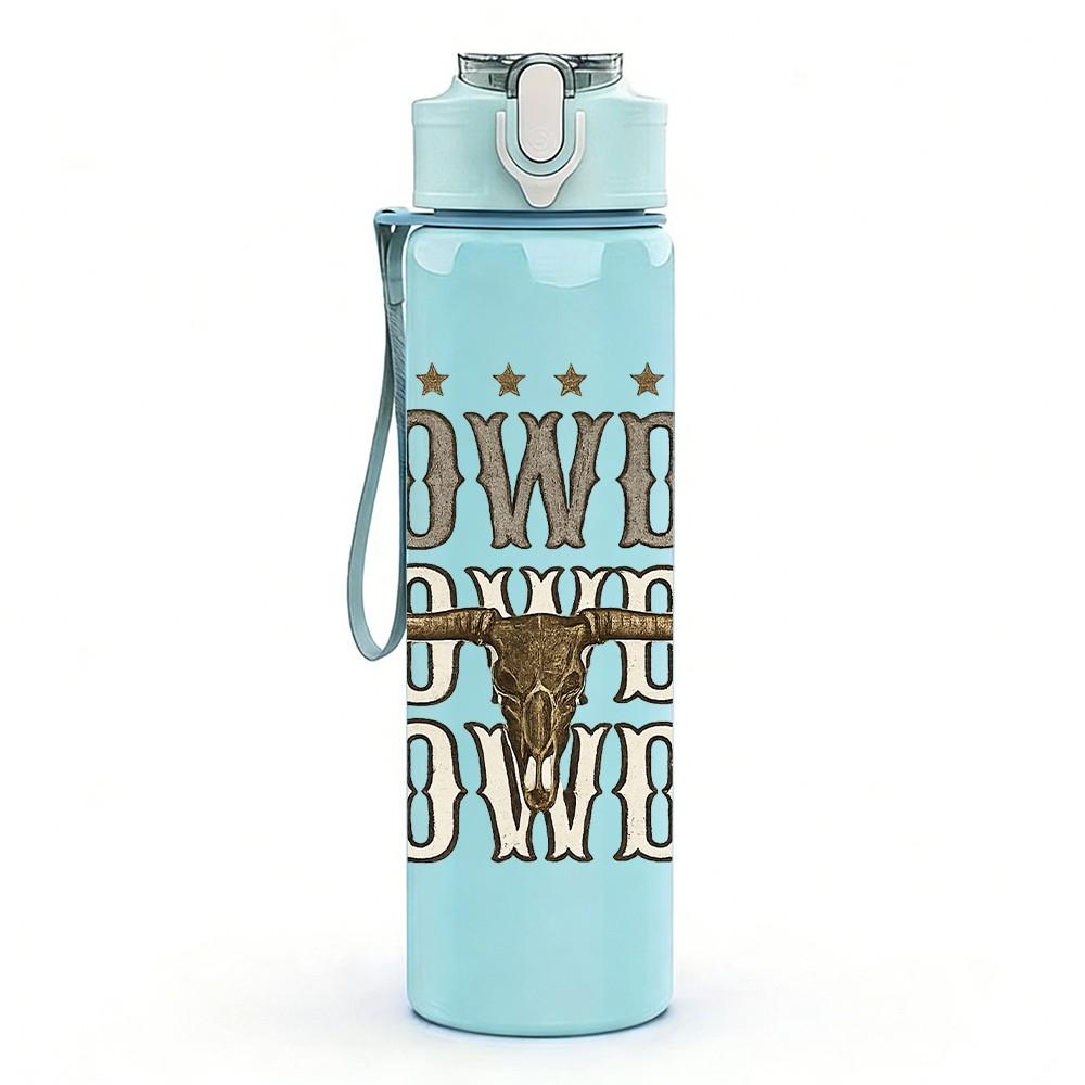 1PC Howdy Cowboy Western Text Print 750ml Color Plastic Sports Water Bottle Leakproof Flip Straw Lid Suitable for Sports Office Home Use