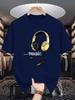 Vintage Golden Headphone Music Letter Print Unisexs Crew Neck T Shirt Music Enthusiast Graphic Short Sleeve Casual Cotton Tees