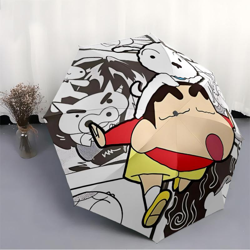 1pc Crayon Shin-chan Automatic Open/close Folding Portable Cute Outdoor Umbrella  with 8-Ribs Structure for Women/Men, All-Season Use   A0901092