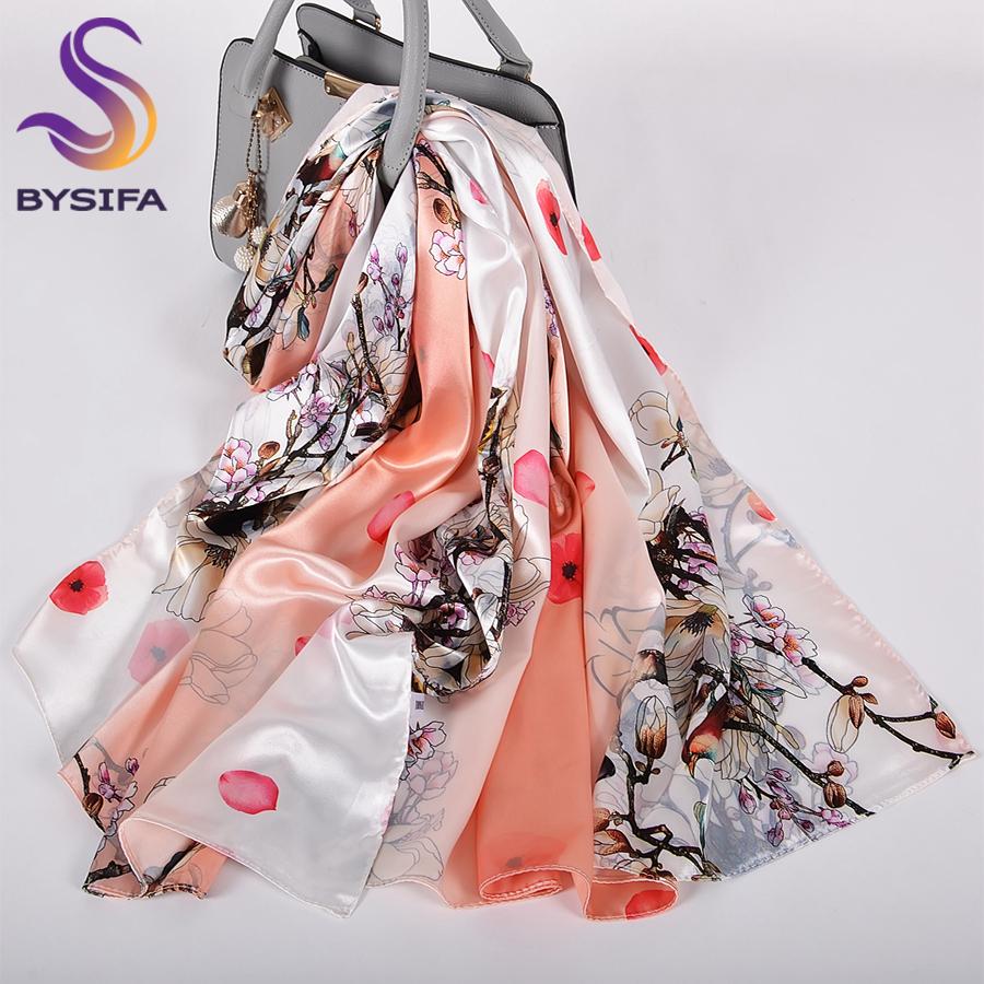 

[BYSIFA] Green Blue Ladies Satin Long Silk Scarf Shawl New Fashion Brand Scarves Printed Spring Fall Female Head Scarf 160*70cm