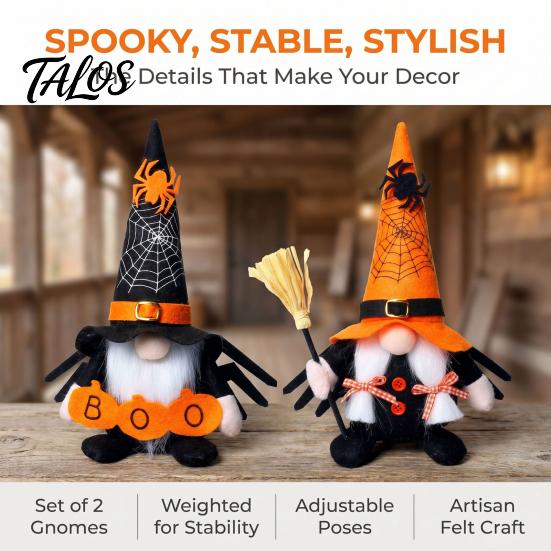 Binnen vensterbank decoraties Halloween Kabouter Decoratie, Spookachtige Oranje Zwart Spinnenweb Boo Zweedse Tomte Heks Bezem Accentjes Elf Beeldje,