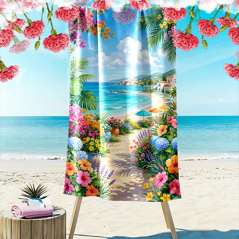 Colorful Tropical Beach Flowers Scenery Beach towel quick-drying for travel outdoor sports jogging beach and swimming