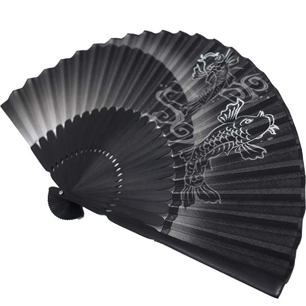 Fabric Folding Dyed Rising Carp Yamani [KYOTO YAMANI] Men's Fan, Frame, Design, 22cm, (Black)