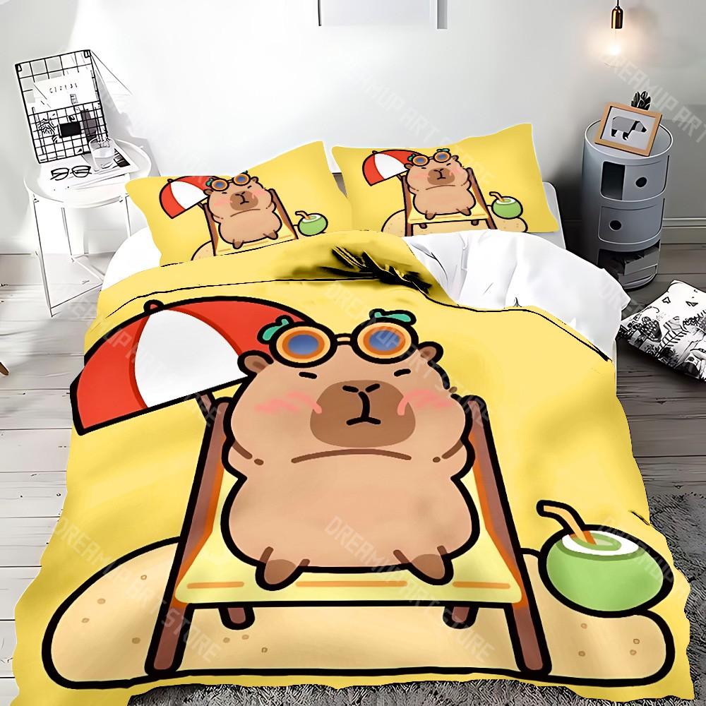 Cute Cartoon Capybara Duvet Pillowcase Bedding Set Adult Boy Girl Bedroom Decoration Children Gift Single Double Large Size