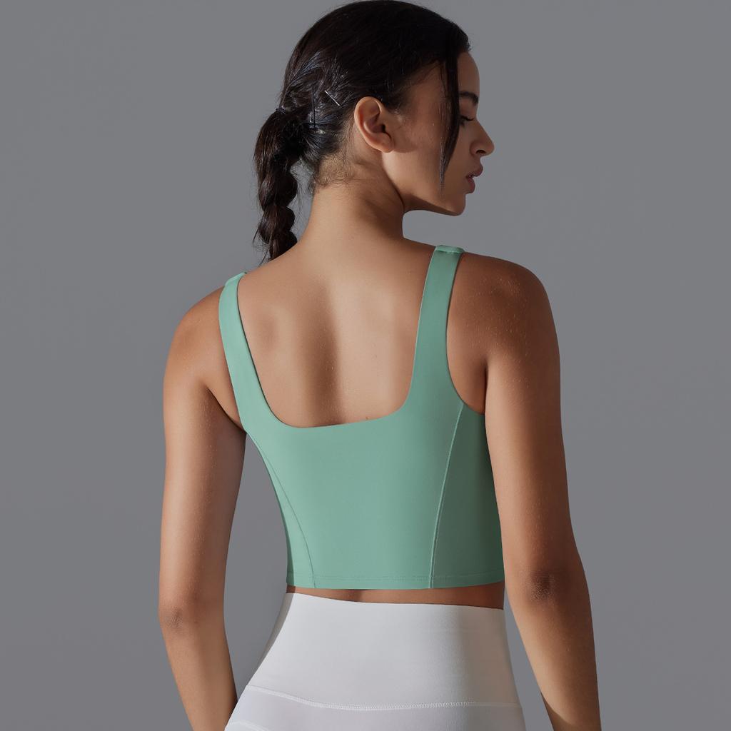 New Naked One Piece Fixed Cup Yoga Clothing For Women, Sleeveless Short Sports Underwear, Wide Shoulder Strap Yoga Tank Top