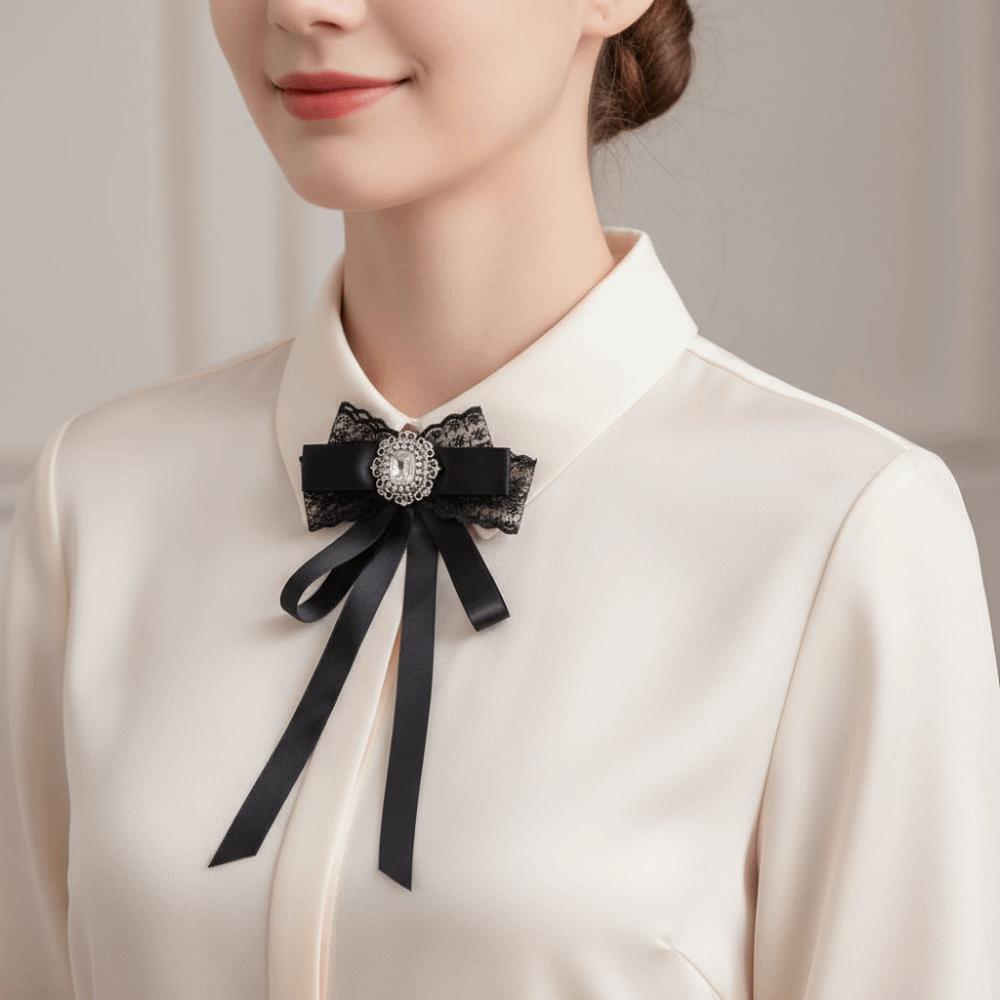 Black Memorial Black Bowknot Brooches Crystal Rhinestone Bow Tie Brooches  Dress Coat Accessories