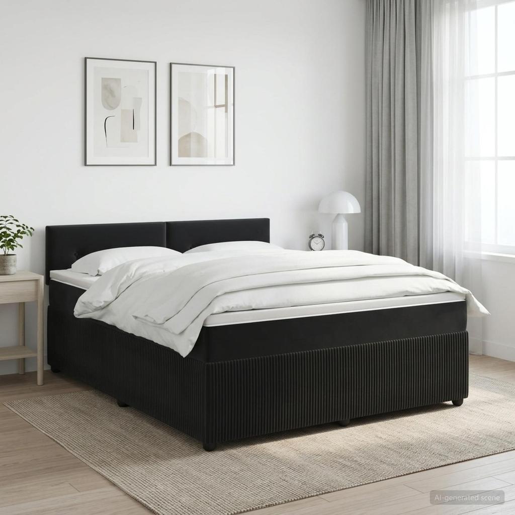 Box Spring Bed with Mattress Black 140 X 190 Cm Velvet