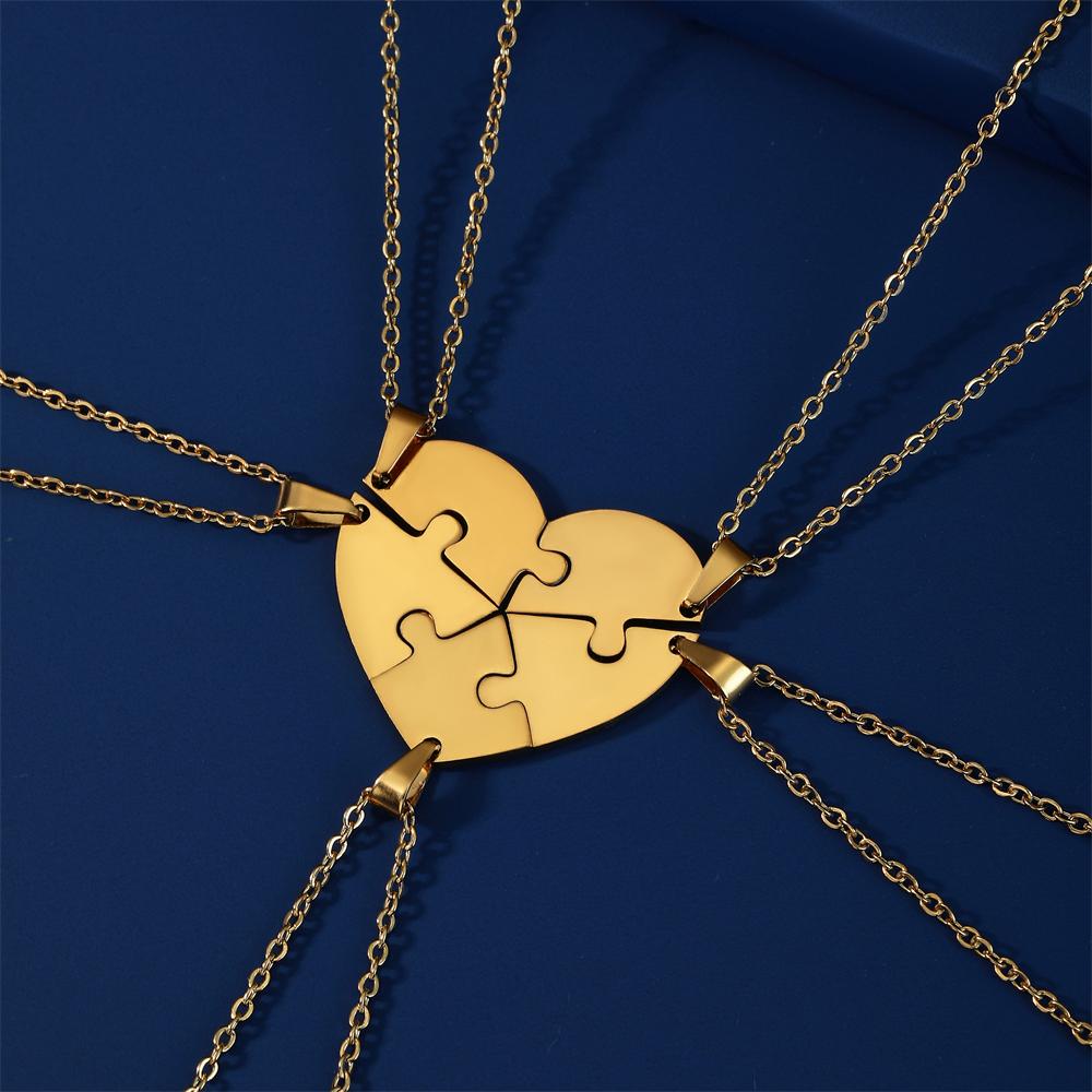 Cazador Stainless Steel 4 pieces Heart Puzzles Pendant Necklace for Women Choker Necklace Jewelry Birthday Friendship Gift