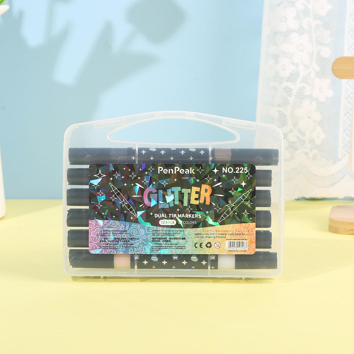 Dual-Color Glitter Marker Pens for Kids, Soft Tip & Fade-Resistant, Pearlescent Shine, Thickened for Creative Hand Painting