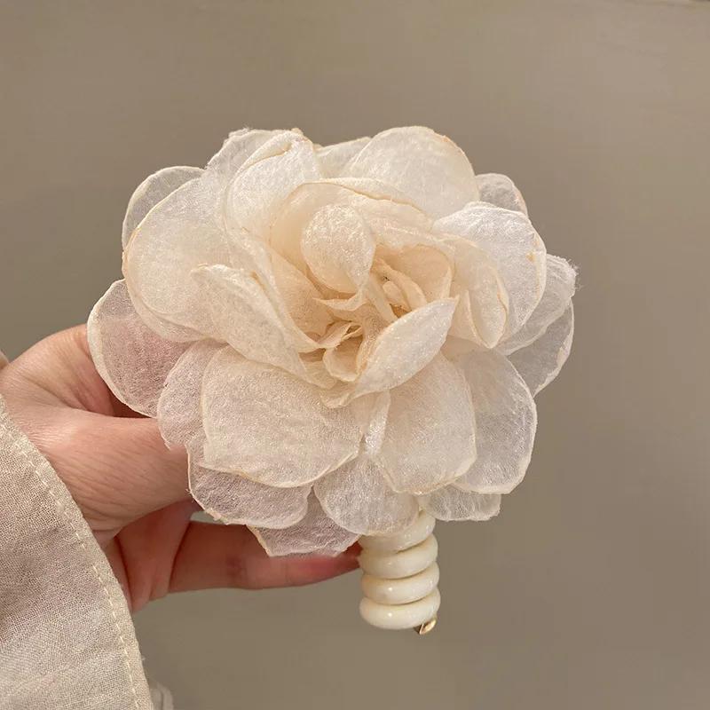 1PC New Lovely Beaded Big Flowers Elastic Spiral Hair Rope Head Rope Ponytail Hair Ring Rubber Band Headdress For Kids