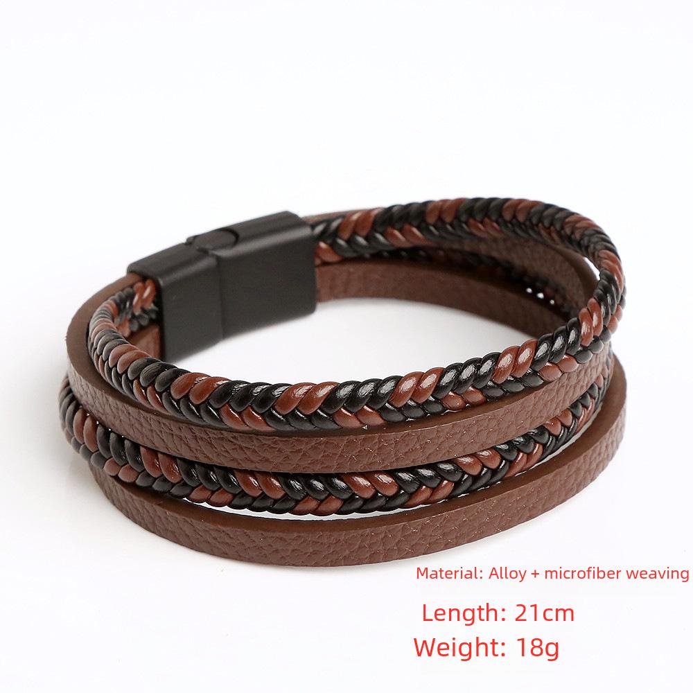 Unisex Hand-Woven Leather Bracelet with Magnetic Stainless Steel Clasp