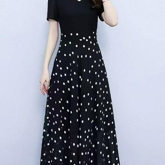 Women's Plus Size Flattering Black Polka Dot Summer Dress