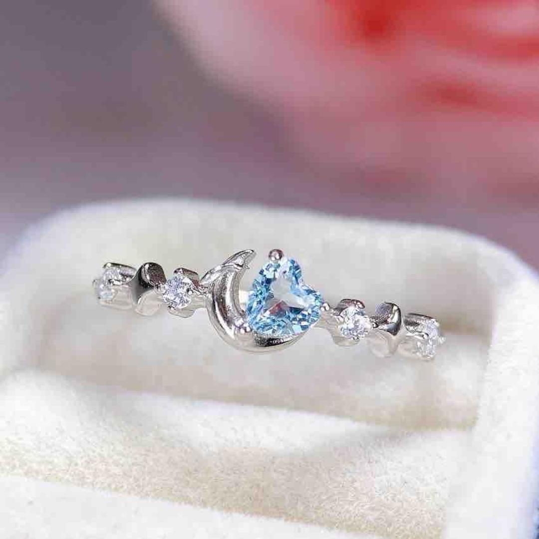 Sterling Silver Natural Blue Topaz Inlaid Ring Jewelry Ornament Adjustable Size