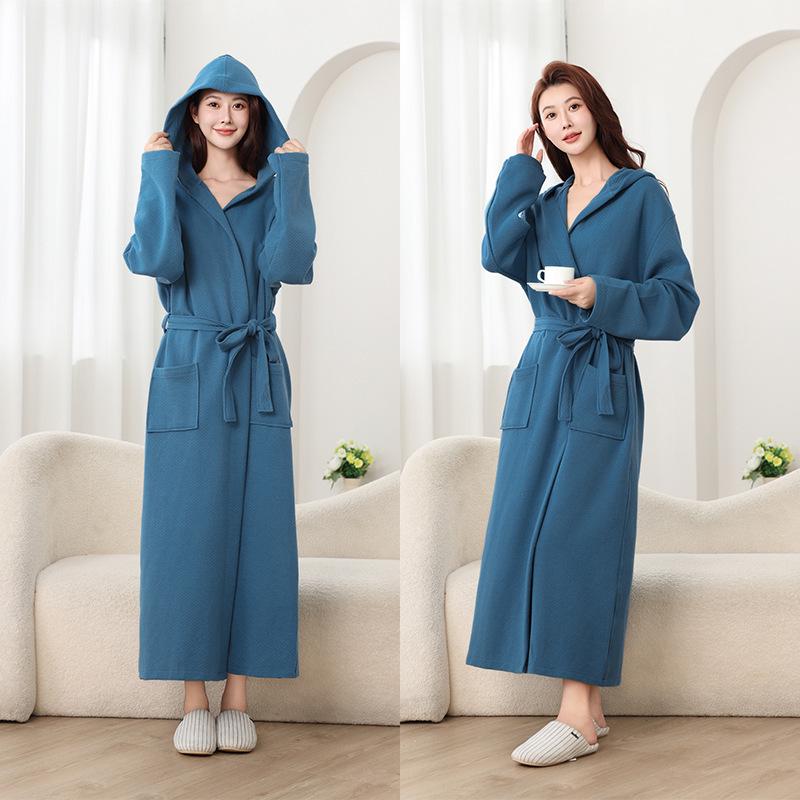 

All-Seasons Cotton Hooded Bathrobe - Absorbent Hotel-Style Robe for Couples, Perfect for Autumn/Winter 185cm/90kg max - XL