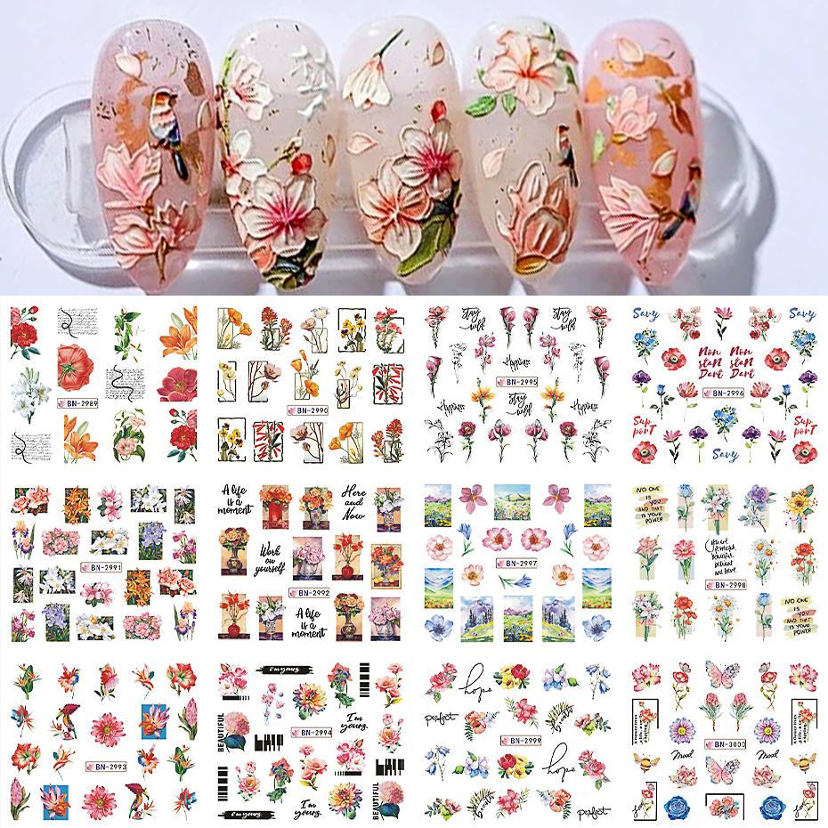 Water Nail Stickers Flowers Design Decals Summer Floral Petals Charming Art Decoration Sliders DIY Manicure Accessories Tool