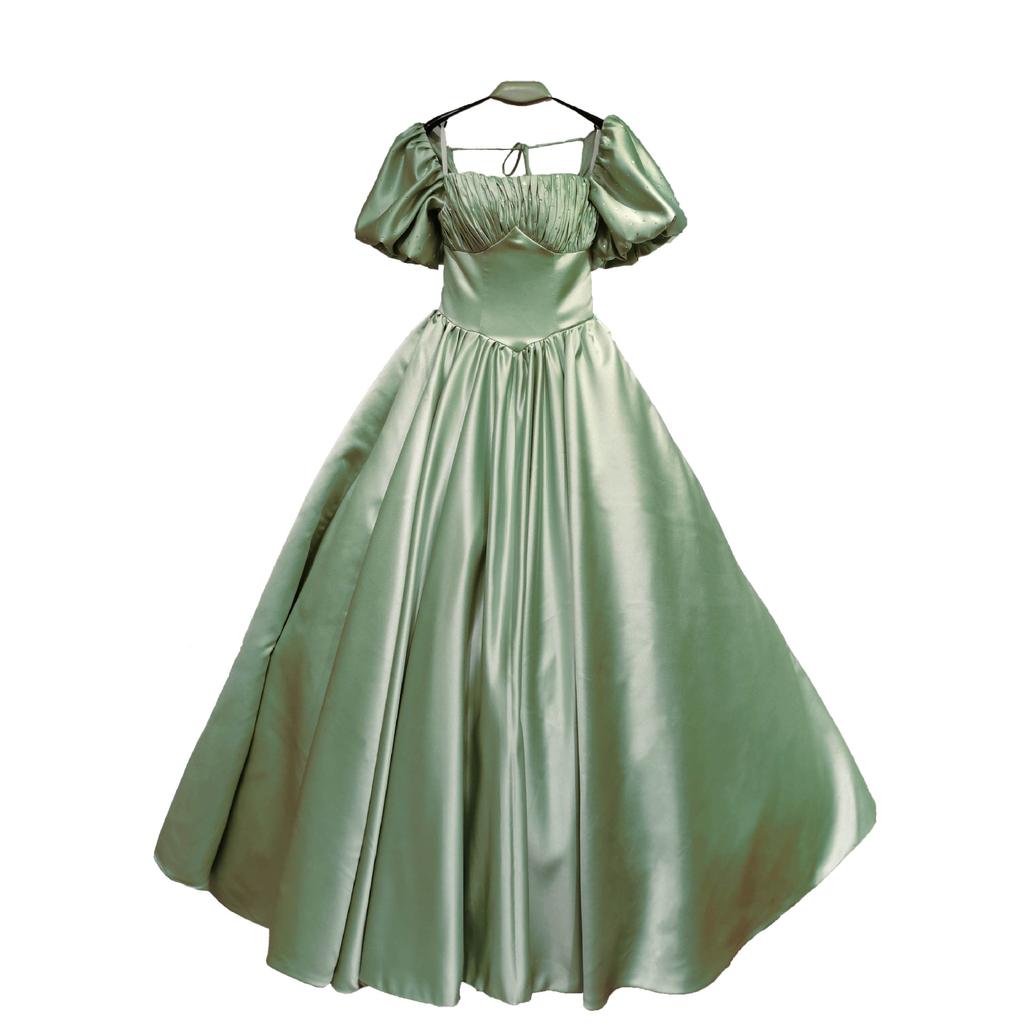 Red Satin Evening Dress Slim Solo Student Art Exam Vocal Folk Song Performance Suit Host Dress Fluffy Skirt Woman
