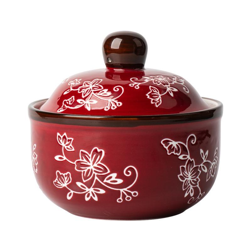 Vine Flower Stew Cup Ceramic Crock Pot Soup Stew Cup Household High-value Steaming Cup Water-proof Stew with Lid One Person Soup Cup Stew Pot