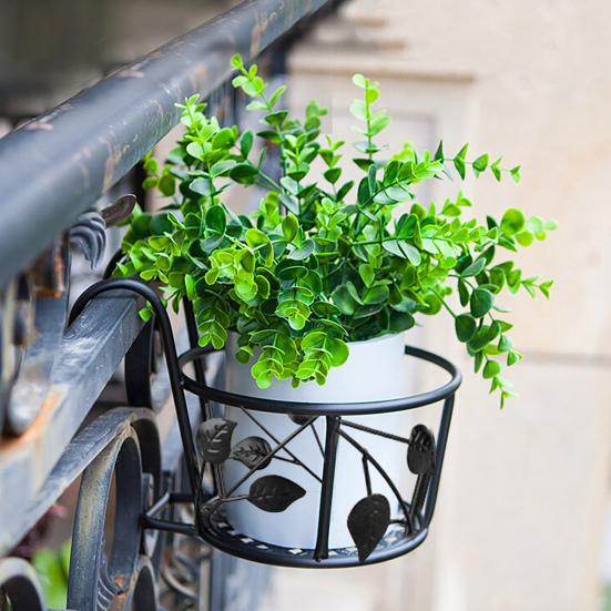 Fence Flower Pot Holder Metal Hanging Basket with Double Hook Over The Rail Potted Plant Holder