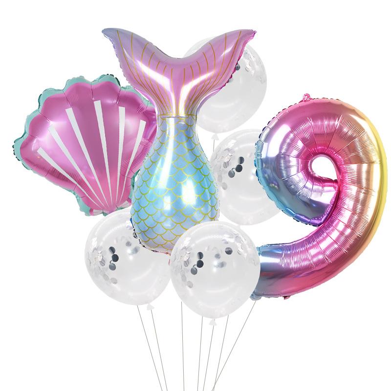 Little Mermaid Party Balloons 32inch Number Foil Balloon Kids Birthday Party Decoration Supplies Baby Shower Decor Helium Globos