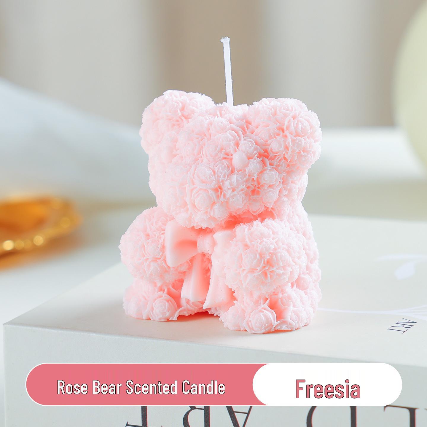 Goddess Festival Scented Rose Bear Candle - Elegant Gift for Birthdays & Home Decor розовый
