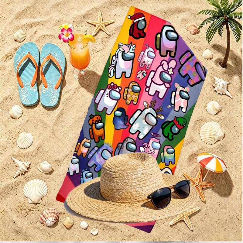 Among Us Print Beach Towel, Versatile Lightweight Absorbent Beach Towel for Pool Surf Yoga Bathroom, Perfect Birthday Holiday Gift