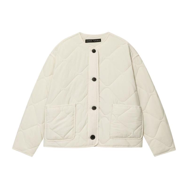 

European and American Women s Fashion Casual Round Neck Cotton Jacket with Chest Pocket M белый