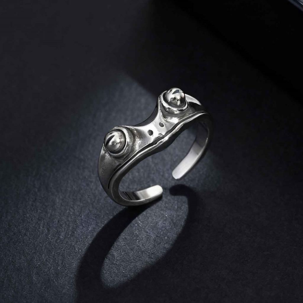 Fashion Retro Gothic Metal Frog Ring For Men Women, Vintage Silver Color Adjustable Open Ring, Hip Hop Party Jewelry Gift