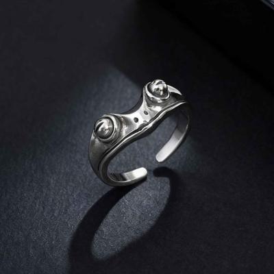 Fashion Retro Gothic Metal Frog Ring For Men Women, Vintage Silver Color Adjustable Open Ring, Hip Hop Party Jewelry Gift
