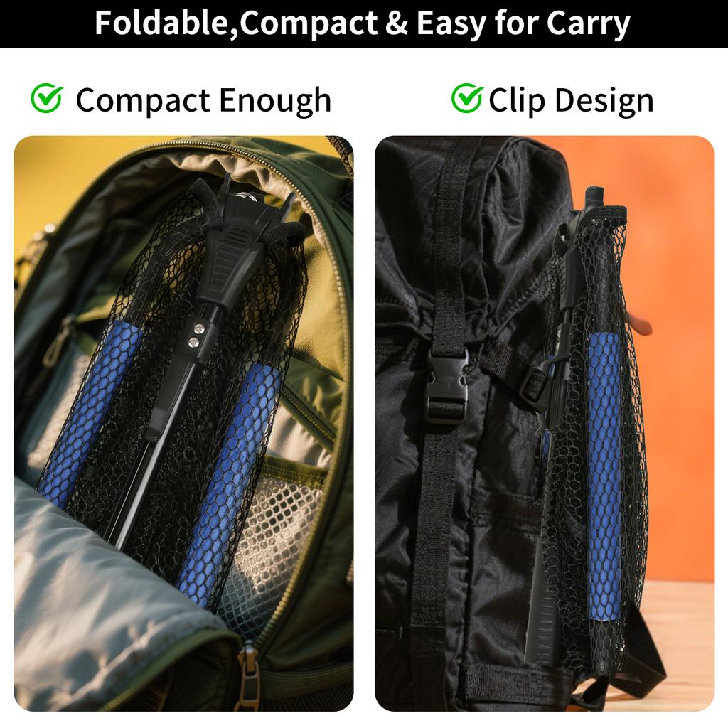 Folding Landing Net with Blue Foam Foldable Extendable Lightweight Handle Fishing Hand Net for Freshwater Saltwater Trout Bass
