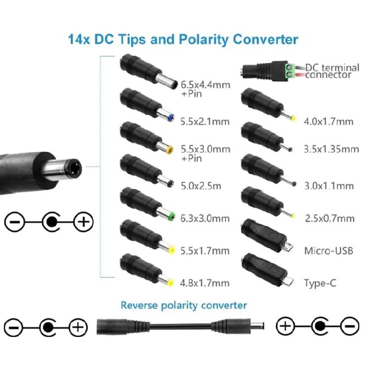 3-12V Adjustable Power Supply Adapter 36W with Overloads Protections 14 Interchangeable Connectors Charger