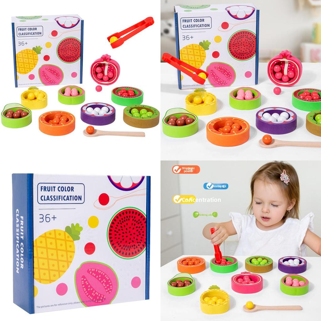 Wooden Kids Color Sorting Toy With Fruit Bead Clips For Early Education And Fine Motor Skills Development