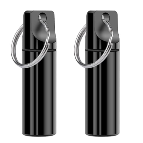 

Opret Portable Pill Case, 2-Pack, Nitro Case, Medicine Case, Earplug Case, Compact, Waterproof, Aluminum Alloy, with Key Ring, Black