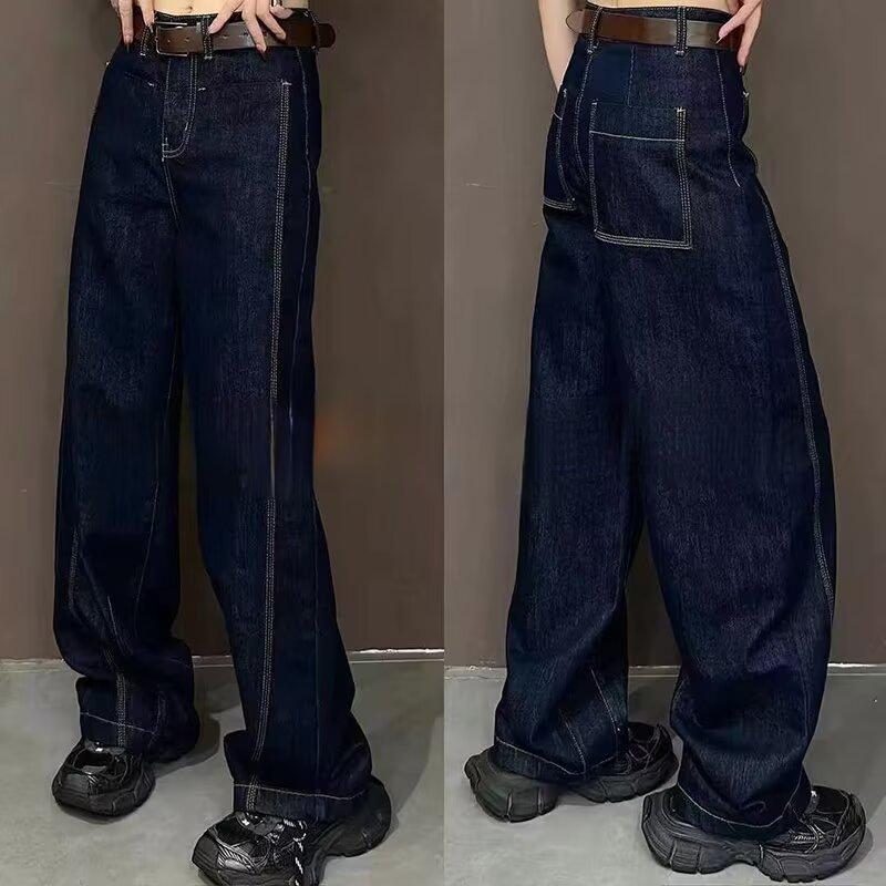 

Харадзюку Темно-синие брюки широкие от бедра - Весенне-осенний трендовый студенческий стиль для женщин S: Height 155-165CM (75-90 Jin)