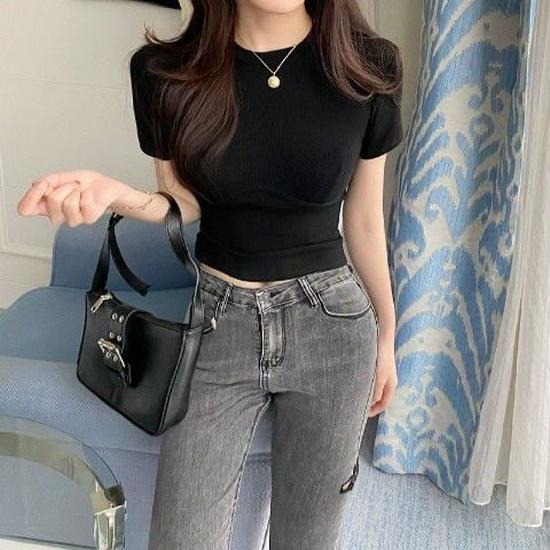 Spring/Summer 2025 Slim-Fit Women's Short Sleeve Midriff T-Shirt