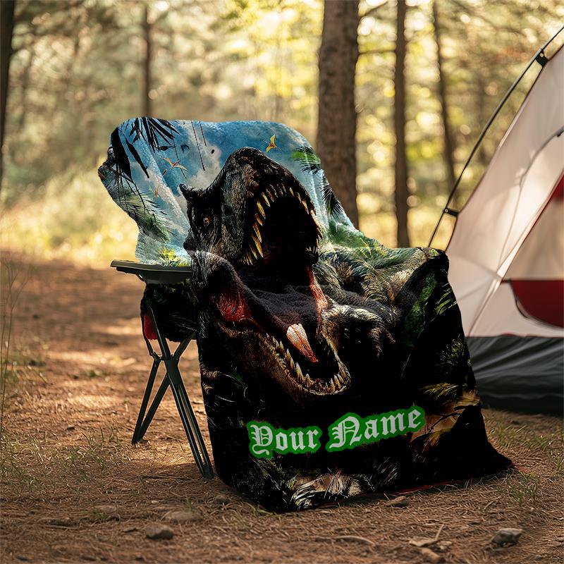 1PC Custom Name Dinosaur Adventure Wild outdooor Flannel blankets Patterns Throw Blanket All-Season Soft Gift for Couch, Bed, Camping gifts