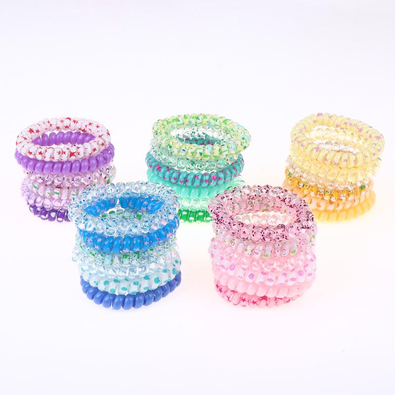 6Pcs Vibrant Playful Gradient Color Phone Line For Girls High Elasticity Headband Tied Bun Hair Loop Rubber Band Headband