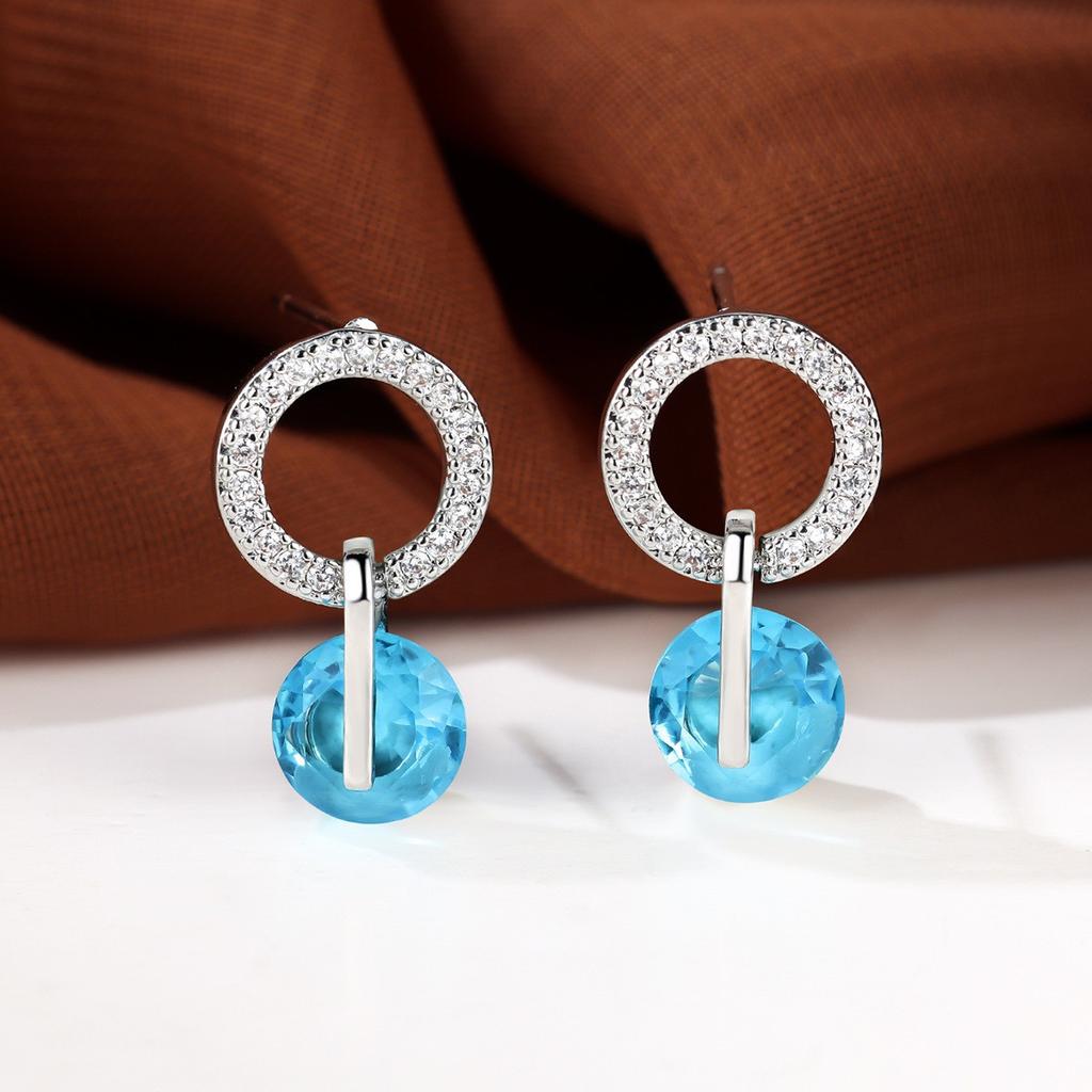Round Diamond Zircon Korean Style Earrings for Women Simple and Niche Accessories