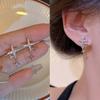 Silver Color Female Cross Star Stud Earrings Vintage Wedding Jewelry White Imitation Zircon Stone Earrings Accessories