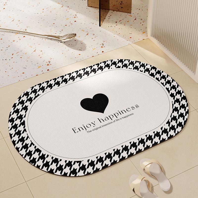 Black and White Simple Bathroom Floor Mats Soft Diatom Mud Water-absorbent Wear-resistant Shower Room Bathroom Toilet Special Pad