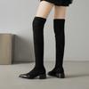Modische Patchwork Elastische Wildleder Overknee Stiefel Skinny Ritterstiefel Dicke Mittelhohe Stiefel 33-43 Stiefel