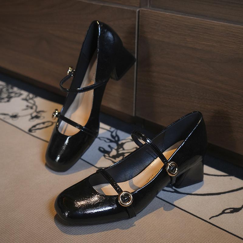 Kreative runde Schnalle~ Designgefühl runde Zehen Mary Jane Schuhe Damen Dicke Ferse runde Zehen Einzelne Schuhe Süßes Wort mit Frühling