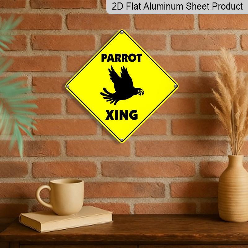 2D Flat 1pc, Parrot Crossing Sign Zone Xing Metal Sign Novelty Road Sign Tropical Bird Macaw Parakeet Lover Birder Owner Metal Plaque, for Outdoor