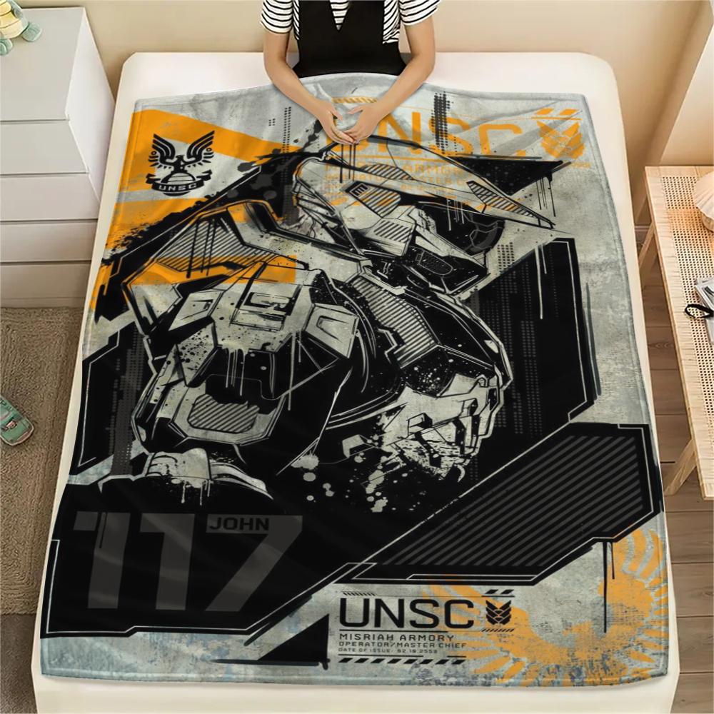 1Pc Halo Game Print Flannel Blanket, High Quality Comfortable for All Seasons, Home Decor, Warmth and Comfort, Perfect for Christmas Gifts 54