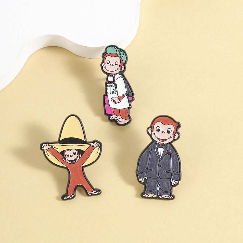 Classical Red Monkey Enamel Pins Set Funny Trendy Animal Brooches Quirky Lapel Badges Cool Humorous Gift For Teens