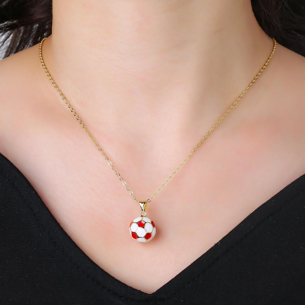3D Football Necklace Metal Enamel Art Soccer Pendant Necklace for Men's Women's Party Sports Style Jewelry Accessories