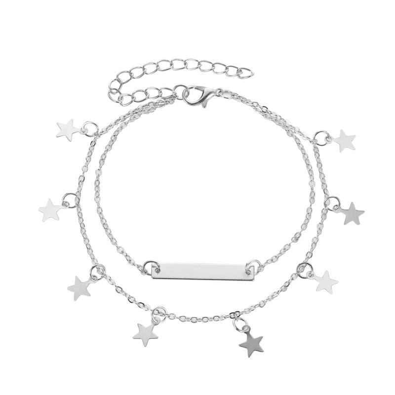 New Foot Jewelry Trend Women's Simplicity Europe and America Beach Foot Jewelry Fashion Double-layer Five-pointed Star Anklet Manufacturers Wholesale