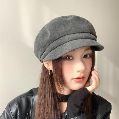 Cotton and Linen Simple Beret Hat for Women Large Head Circumference Painter's Hat Casual  Versatile Face Showing  Small Octagonal Hat  Trendy