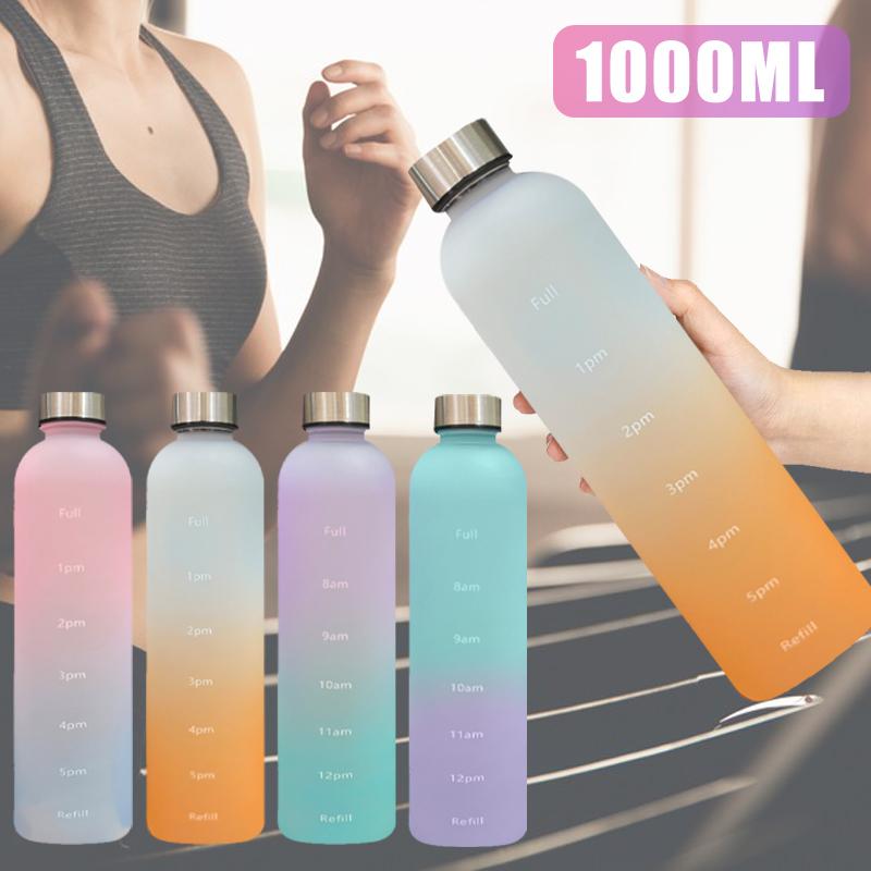 1l Water Bottle With Time Marker Gradient Frosted Plastic Cups Motivational Reusable Fitness Sports Outdoors Leakproof Bpa Free