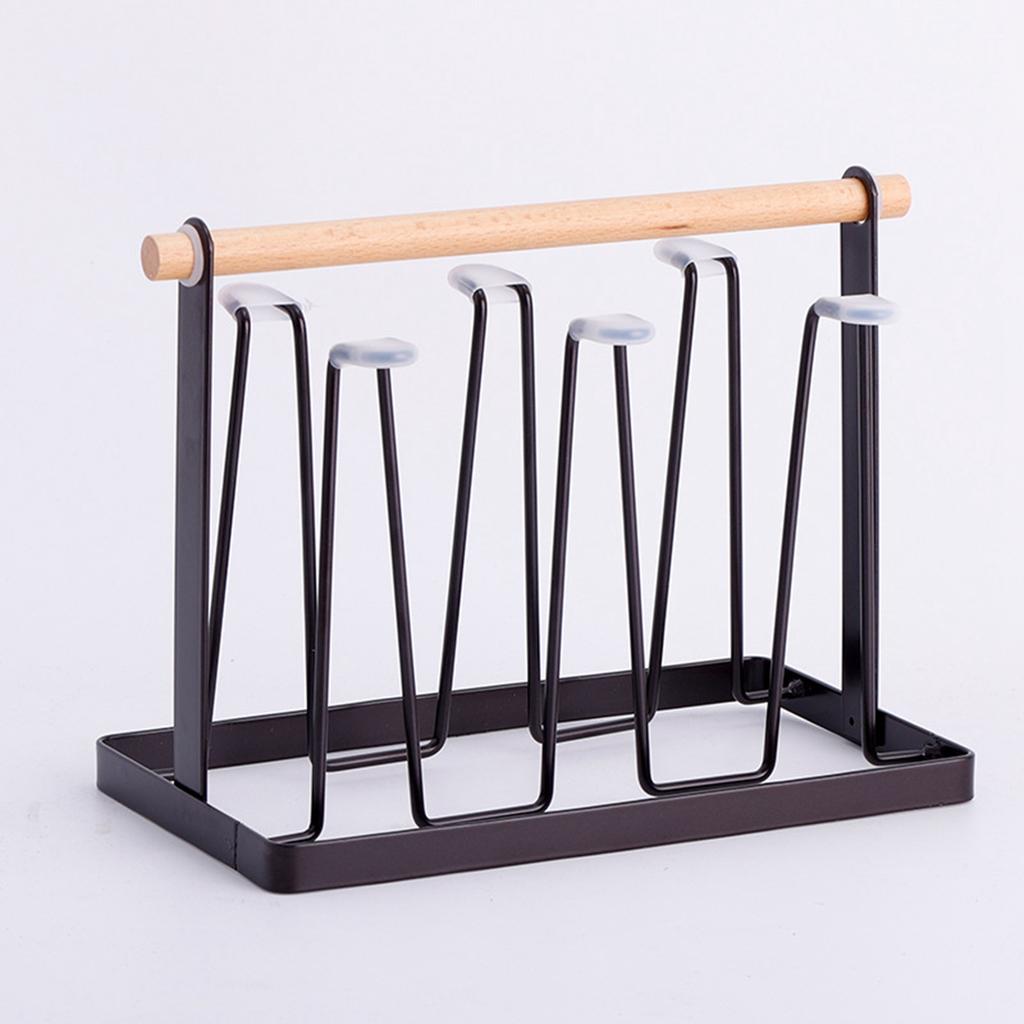 Tassentrocknerständer, 6 Haken, Holzgriff, galvanisiertes Eisen, Kunst, platzsparend, 13 x 23,5 x 18,5 cm, für Tassen