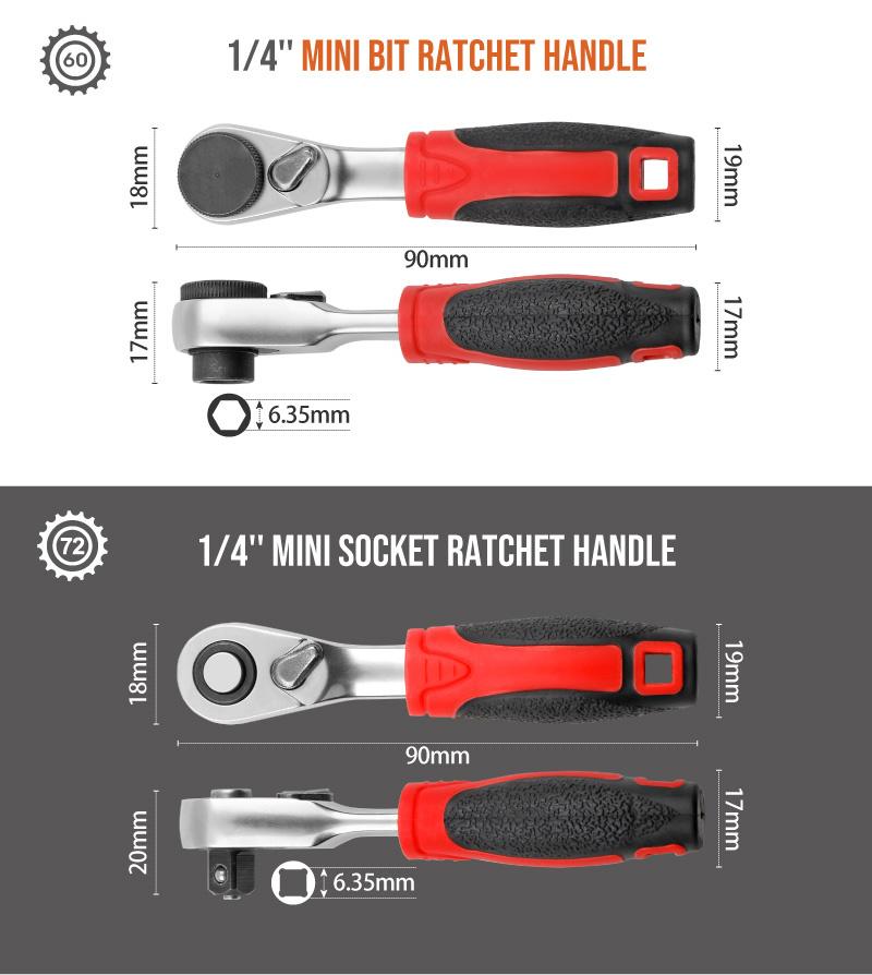 LiTuiLi Mini 1/4" Ratchet Wrench Double Ended Quick Hex Torque Spanner Set Rod Screwdriver Bit Tool Socket Ratchet Handle Wrench